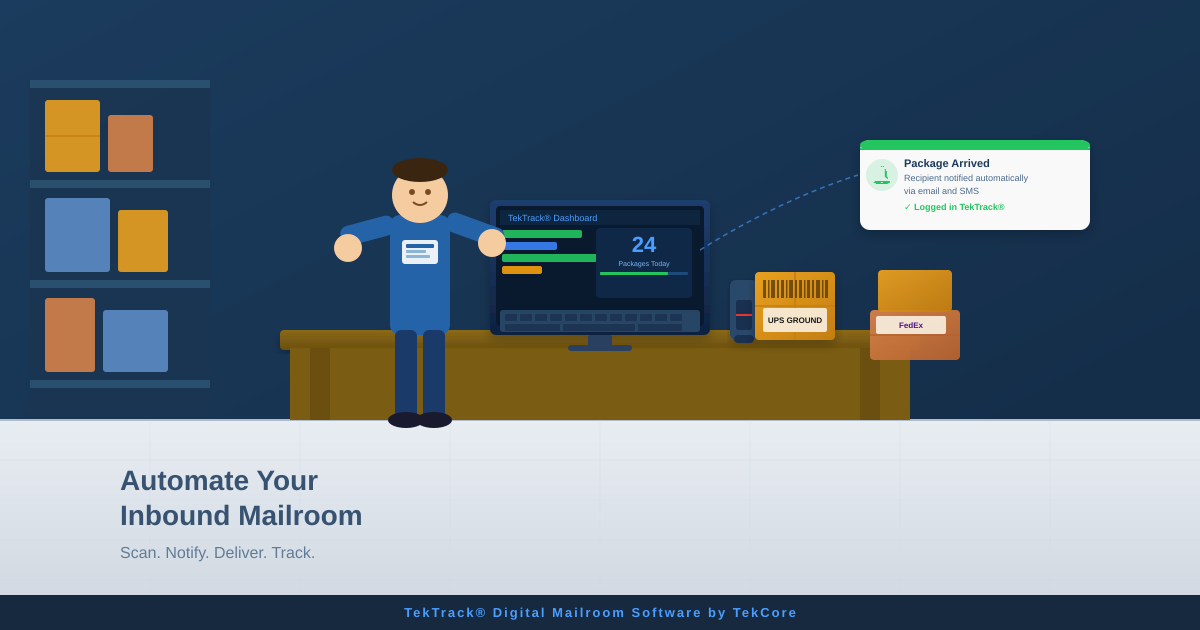 Staff member logging packages by hand before adopting digital mailroom software to automate inbound deliveries