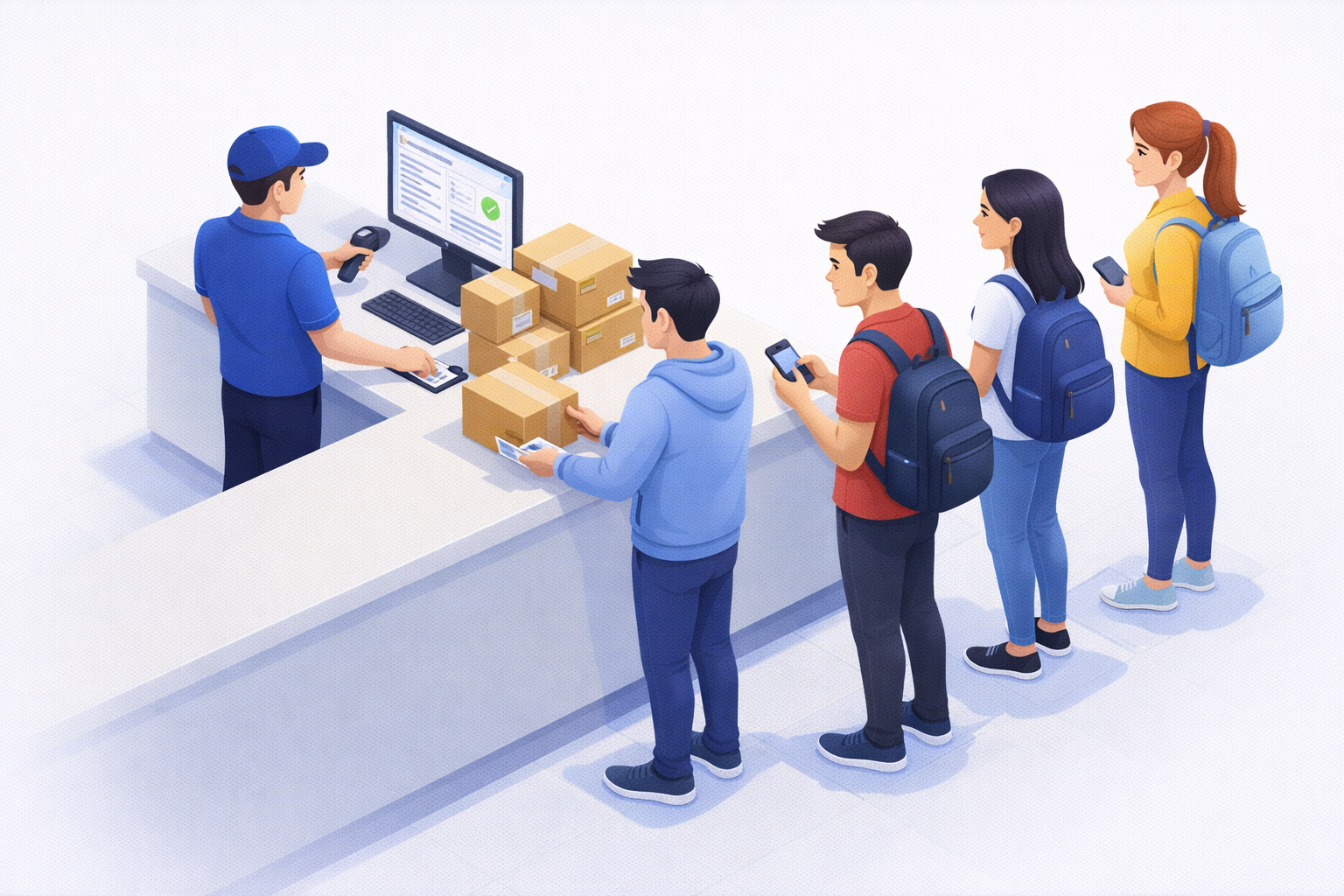 University mailroom package tracking counter